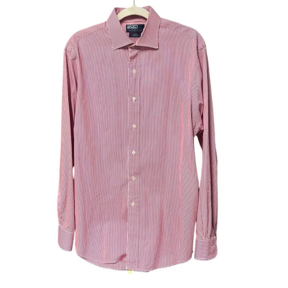 Polo Ralph Lauren  Button Down Dress Shirt Size 16.5 34/35 Red Striped Christmas